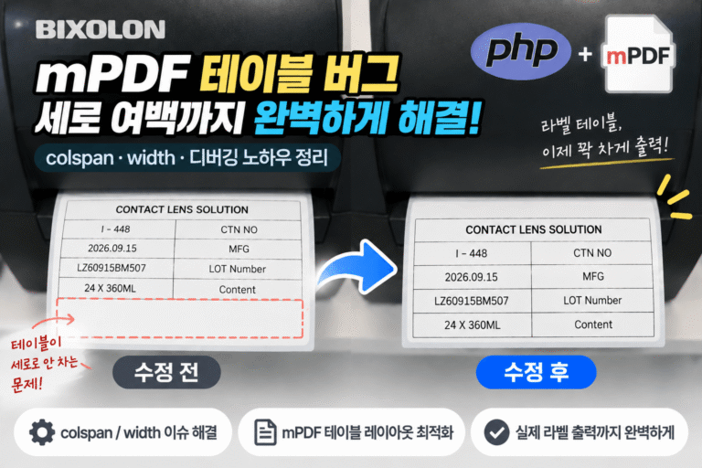 mPDF 테이블 버그 (colspan, width, 디버깅)